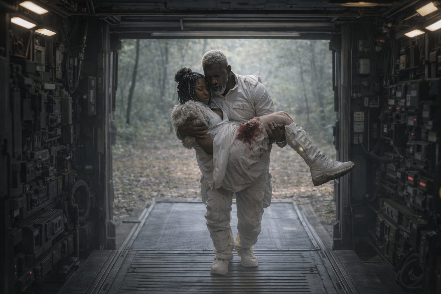 He finally he got her to the ship and was able to call for help.