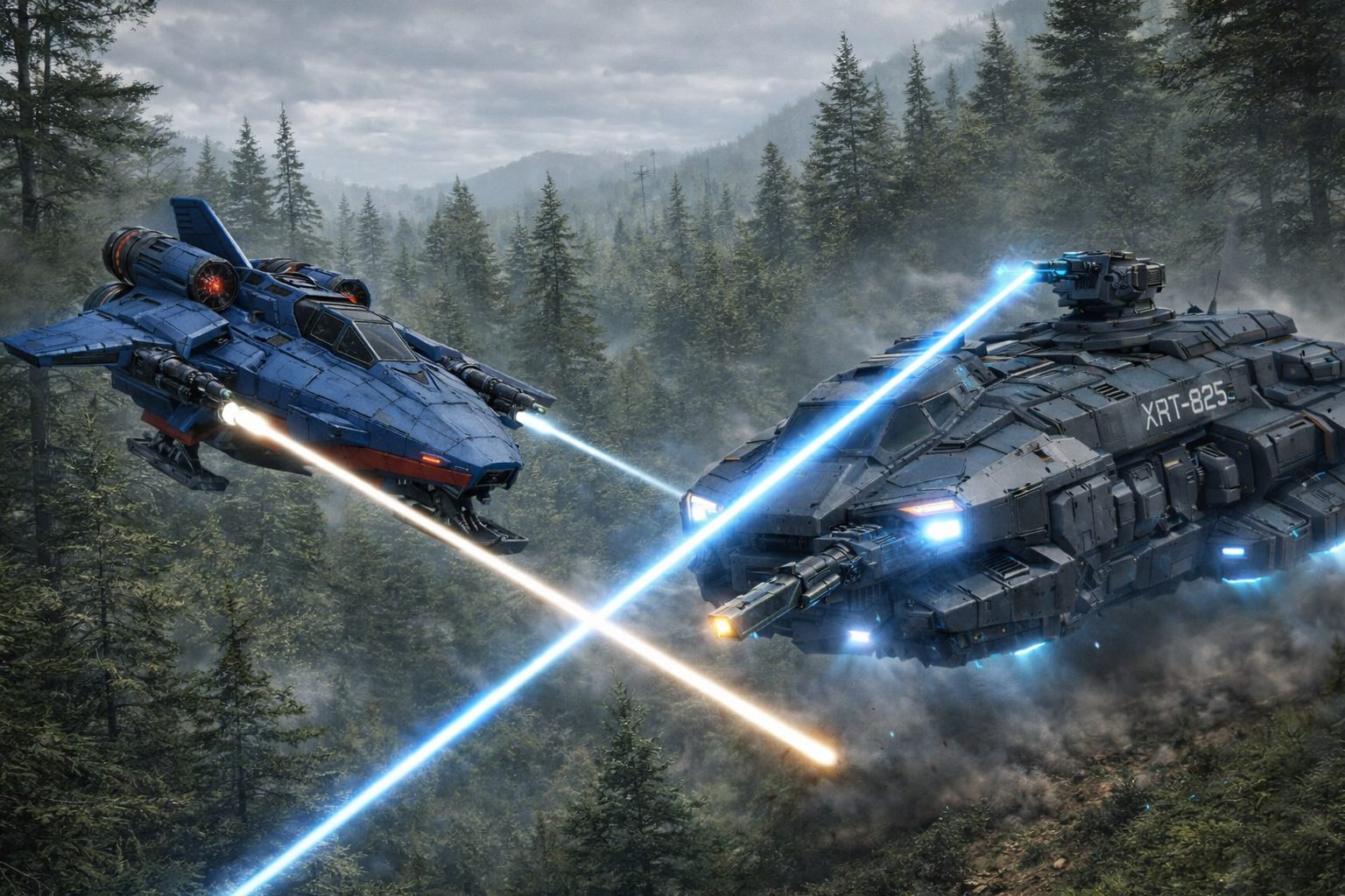 Dark Galeon fighters firing in patterns.